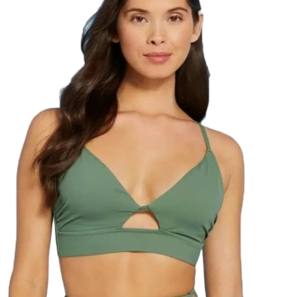 Shade & Shore Underwire Longline Cutout Strappy Bikini Top, Sage Green, 32C - Picture 5 of 13
